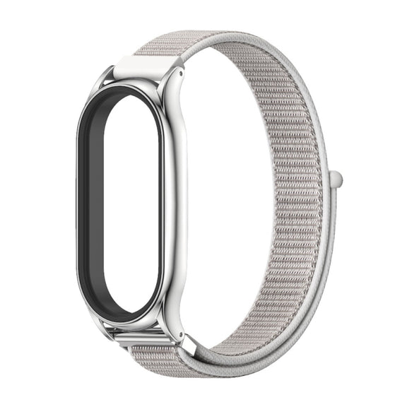For Xiaomi Mi Band 7 / 7 NFC MIJOBS Plus Stainless Steel Case Nylon Watch Band(Sea Shell Silver) - Watch Bands by MIJOBS