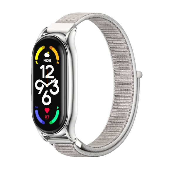 For Xiaomi Mi Band 7 / 7 NFC MIJOBS Plus Stainless Steel Case Nylon Watch Band(Sea Shell Silver) - Watch Bands by MIJOBS