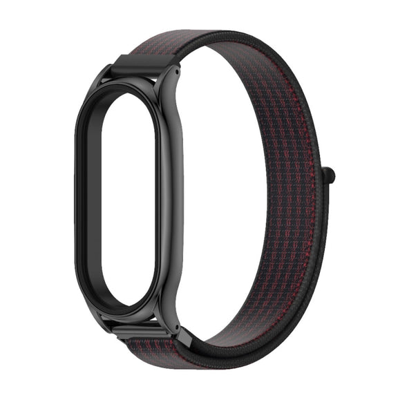 For Xiaomi Mi Band 7 / 7 NFC MIJOBS Plus Stainless Steel Case Nylon Watch Band(Black Red) - Watch Bands by MIJOBS