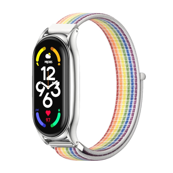 For Xiaomi Mi Band 7 / 7 NFC MIJOBS Plus Stainless Steel Case Nylon Watch Band(Colorful Silver) - Watch Bands by MIJOBS
