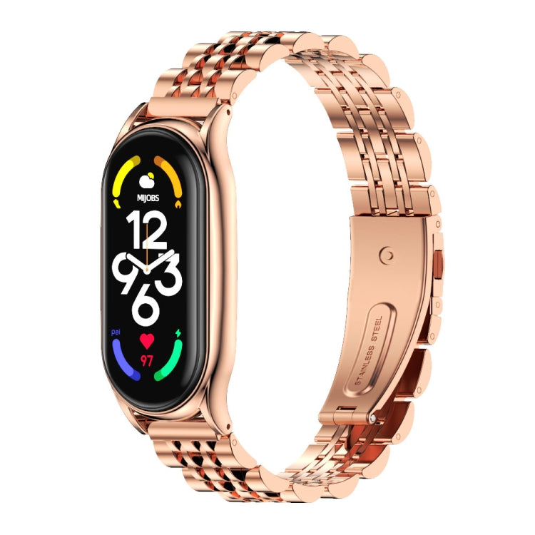 For Xiaomi Mi Band 7 / 7 NFC MIJOBS Plus Seven-bead Metal Stainless Steel Watch Band(Rose Gold) - Watch Bands by MIJOBS | Online Shopping South Africa | PMC TechLife | Buy Now Pay Later Mobicred