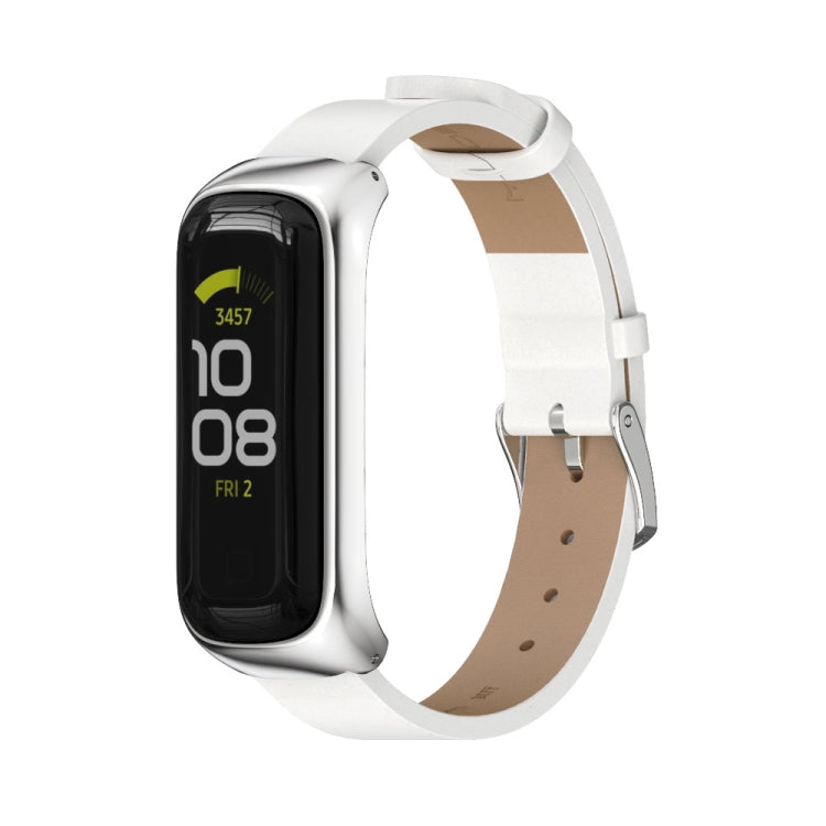 For Samsung Galaxy Fit 2 MIJOBS Metal Case Microfiber Leather Watch Band(White Silver) - Watch Bands by MIJOBS | Online Shopping South Africa | PMC TechLife | Buy Now Pay Later Mobicred