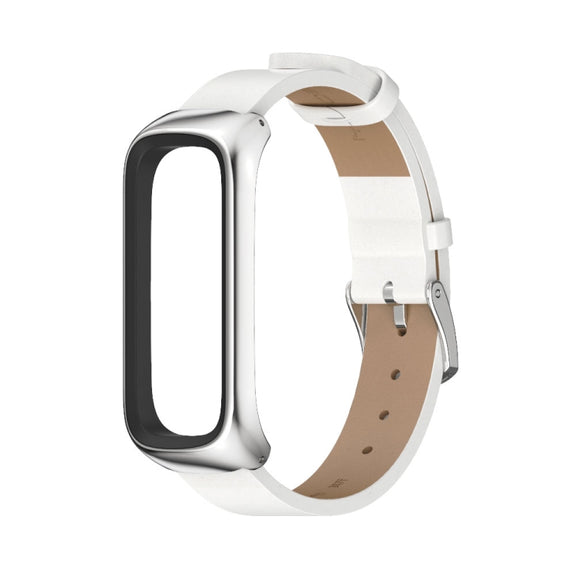For Samsung Galaxy Fit 2 MIJOBS Metal Case Microfiber Leather Watch Band(White Silver) - Watch Bands by MIJOBS