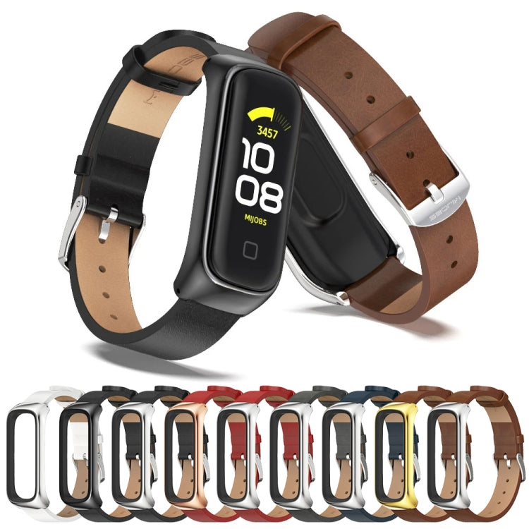 For Samsung Galaxy Fit 2 MIJOBS Metal Case Microfiber Leather Watch Band(White Silver) - Watch Bands by MIJOBS | Online Shopping South Africa | PMC TechLife | Buy Now Pay Later Mobicred