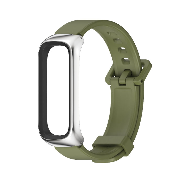 For Samsung Galaxy Fit 2 MIJOBS Metal Case Silicone Watch Band(Army Green Silver) - Watch Bands by MIJOBS | Online Shopping South Africa | PMC TechLife | Buy Now Pay Later Mobicred