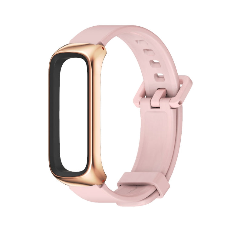 For Samsung Galaxy Fit 2 MIJOBS Metal Case Silicone Watch Band(Pink Rose Gold)