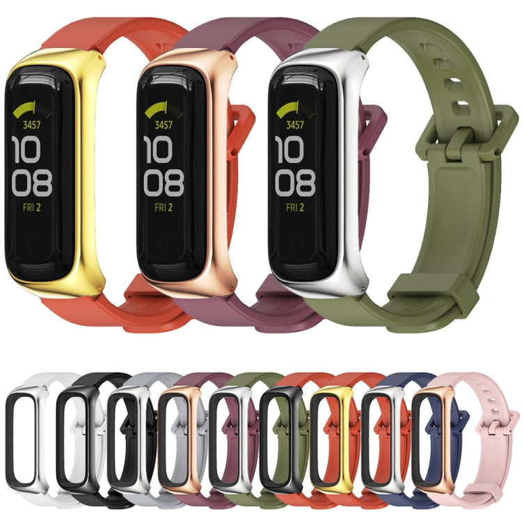 For Samsung Galaxy Fit 2 MIJOBS Metal Case Silicone Watch Band(Army Green Silver) - Watch Bands by MIJOBS | Online Shopping South Africa | PMC TechLife | Buy Now Pay Later Mobicred