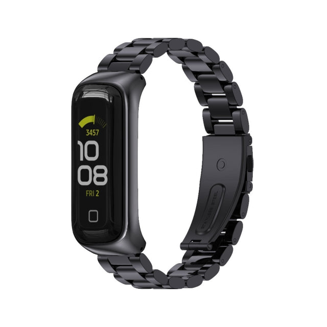 For Samsung Galaxy Fit 2 MIJOBS Three-bead Metal Stainless Steel Watch Band(Black)