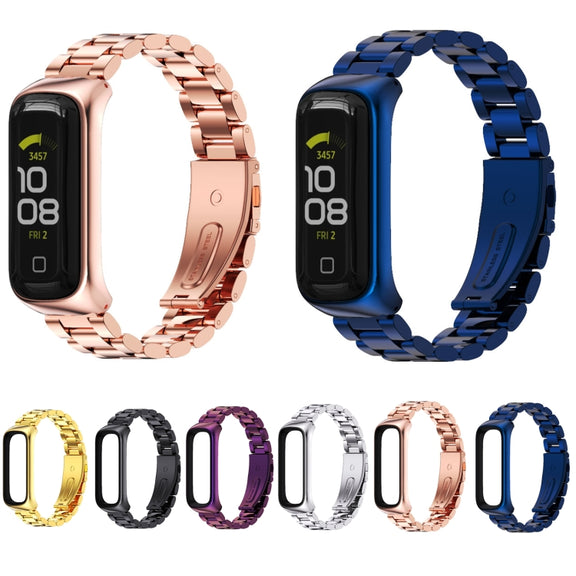 For Samsung Galaxy Fit 2 MIJOBS Three-bead Metal Stainless Steel Watch Band(Black)