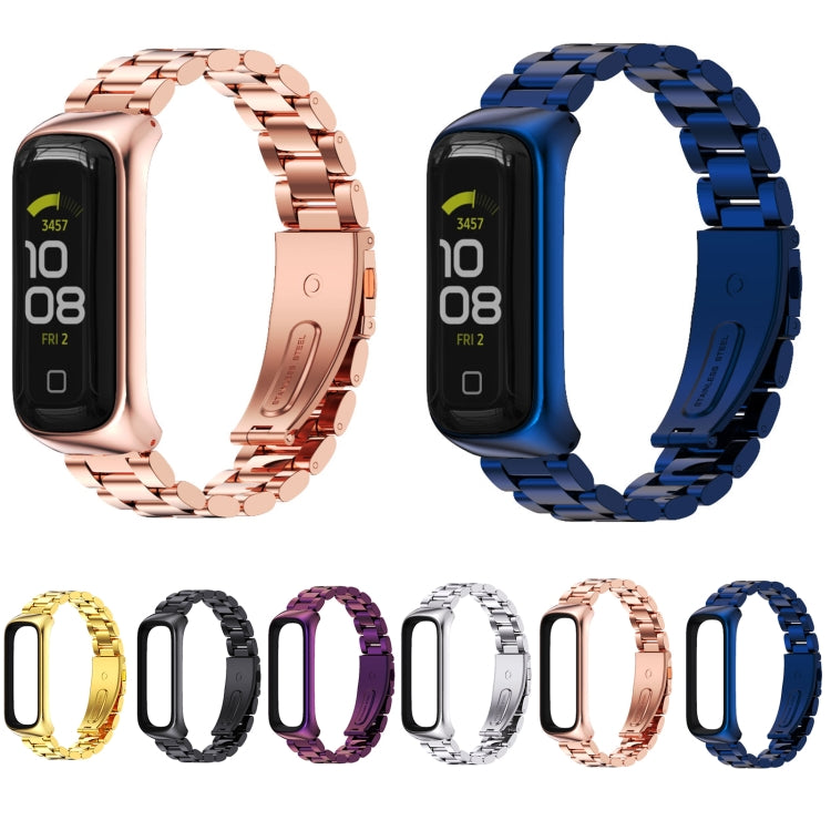 For Samsung Galaxy Fit 2 MIJOBS Three-bead Metal Stainless Steel Watch Band(Black)