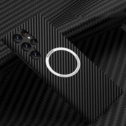 For Samsung Galaxy S22 Ultra 5G Carbon Fiber Texture MagSafe Magnetic Phone Case(Black)