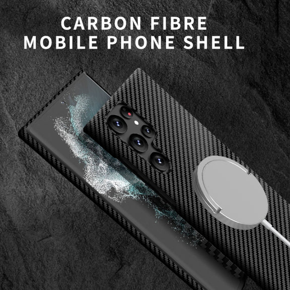 For Samsung Galaxy S21 Plus 5G Carbon Fiber Texture MagSafe Magnetic Phone Case(Black)