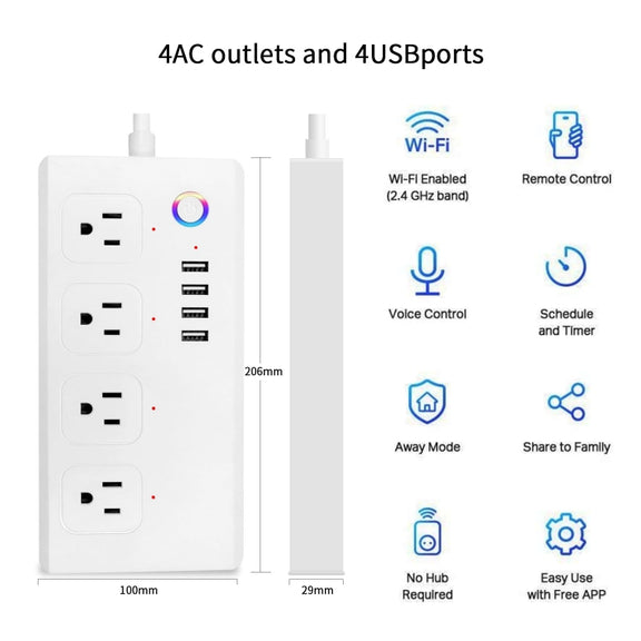 ZigBee 10A SM-SO301-U 2500W 4 Holes + 4 USB Smart Power Strip, US Plug(White)