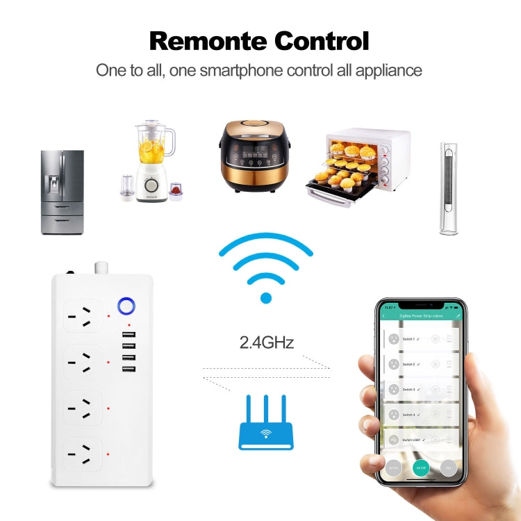 ZigBee 10A SM-SO301-A 4 Holes + 4 USB 2000W Multi-purpose Smart Power Strip, AU Plug