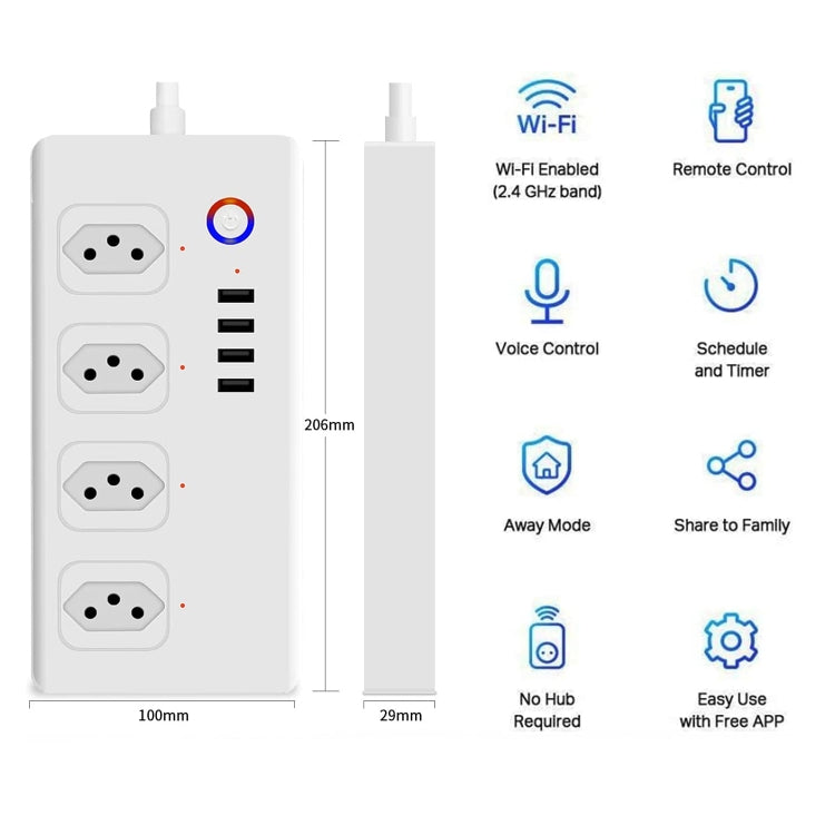 ZigBee 10A SM-SO301-B 4 Holes + 4 USB Multi-purpose Smart Power Strip, Brazil Plug