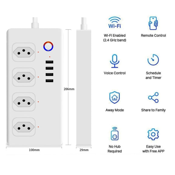WiFi 10A SM-SO301-B 4 Holes + 4 USB Multi-purpose Smart Power Strip, Brazil Plug