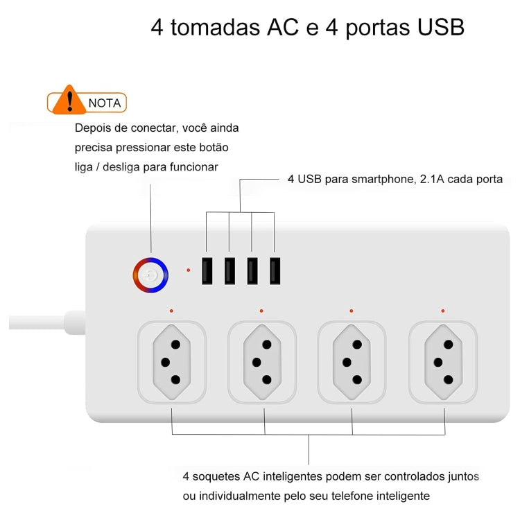 WiFi 10A SM-SO301-B 4 Holes + 4 USB Multi-purpose Smart Power Strip, Brazil Plug