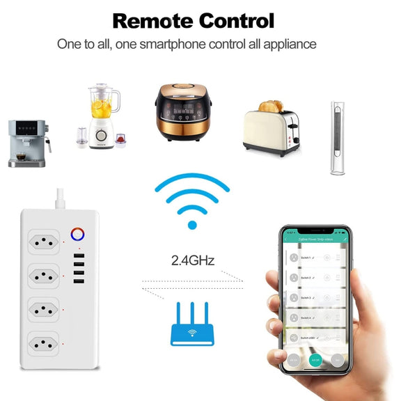 WiFi 10A SM-SO301-B 4 Holes + 4 USB Multi-purpose Smart Power Strip, Brazil Plug