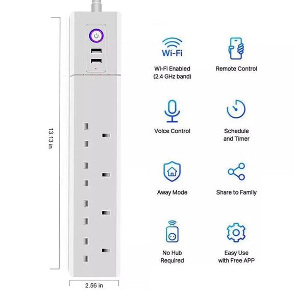 WiFi 10A SM-SO306-K 4 Holes + 2 USB Multi-purpose Smart Power Strip, UK Plug