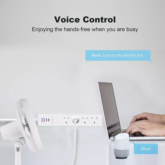 WiFi 16A SM-SO306-K 4 Holes + 2 USB Multi-purpose Smart Power Strip, UK Plug