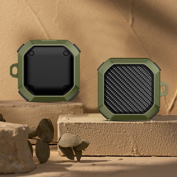 For Samsung Galaxy Buds Live / Buds 2 / Buds Pro/Buds 2 Pro Thunder Carbon Fiber TPU+PC Earphones Protective Case with Hook Up(Army Green)