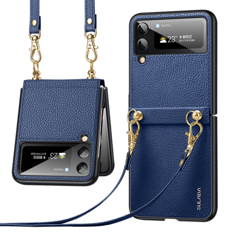 For Samsung Galaxy Z Flip3 5G SULADA Litchi Texture Leather + TPU Phone Case with Strap(Blue) - Galaxy Phone Cases by SULADA | Online Shopping South Africa | PMC TechLife | Buy Now Pay Later Mobicred
