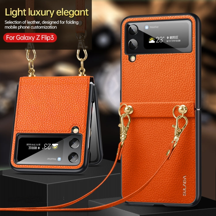 For Samsung Galaxy Z Flip3 5G SULADA Litchi Texture Leather + TPU Phone Case with Strap(Black) - Galaxy Phone Cases by SULADA | Online Shopping South Africa | PMC TechLife | Buy Now Pay Later Mobicred
