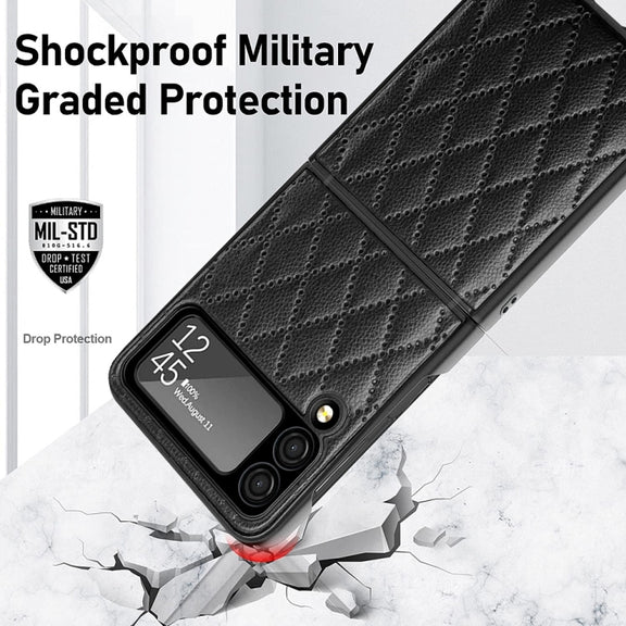 For Samsung Galaxy Z Flip4 Diamond Lattice Hinge Phone Case(Black)