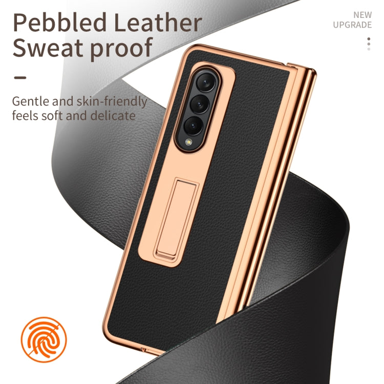 For Samsung Galaxy Z Fold4 Litchi Texture Leather Hinged Electroplated Phone Case with Pen(Black) - free shipping - PMC TechLife - Order now!