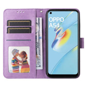 For OPPO A54 4G / A16 / A16s / A55 4G Embossed Sunflower Leather Phone Case(Purple)