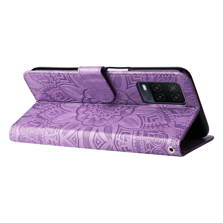 For OPPO A54 4G / A16 / A16s / A55 4G Embossed Sunflower Leather Phone Case(Purple) - free shipping - PMC TechLife - Order now!
