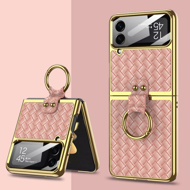 For Samsung Galaxy Z Flip4 GKK Weave Texture Electroplating Protective Phone Case(Rose Gold) - Galaxy Z Flip4 5G Cases by GKK | Online Shopping South Africa | PMC TechLife | Buy Now Pay Later Mobicred