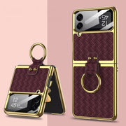 For Samsung Galaxy Z Flip4 GKK Weave Texture Electroplating Protective Phone Case(Brown)