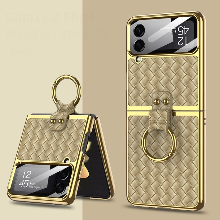 For Samsung Galaxy Z Flip4 GKK Weave Texture Electroplating Protective Phone Case(Gold) - Galaxy Z Flip4 5G Cases by GKK | Online Shopping South Africa | PMC TechLife | Buy Now Pay Later Mobicred