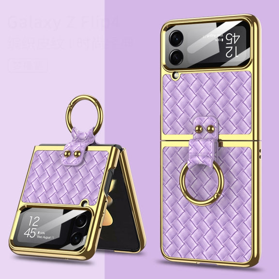 For Samsung Galaxy Z Flip4 GKK Weave Texture Electroplating Protective Phone Case(Purple)