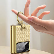For Samsung Galaxy Z Flip4 GKK Weave Texture Electroplating Protective Phone Case(Brown)