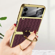 For Samsung Galaxy Z Flip4 GKK Weave Texture Electroplating Protective Phone Case(Purple)
