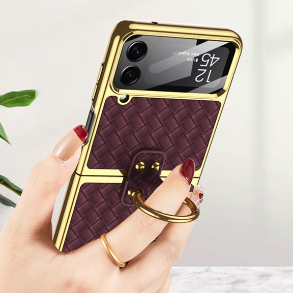 For Samsung Galaxy Z Flip4 GKK Weave Texture Electroplating Protective Phone Case(Purple)