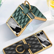 For Samsung Galaxy Z Flip4 GKK Integrated Plating + Leather Phone Case with Ring(Dark Red)