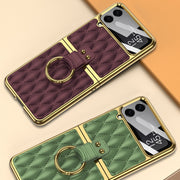 For Samsung Galaxy Z Flip4 GKK Integrated Plating + Leather Phone Case with Ring(Dark Red)