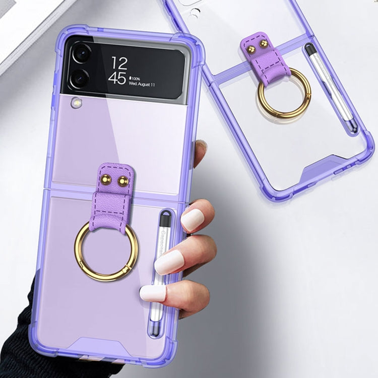 For Samsung Galaxy Z Flip4 GKK Airbag Protective Phone Case with Ring & Pen(Purple)