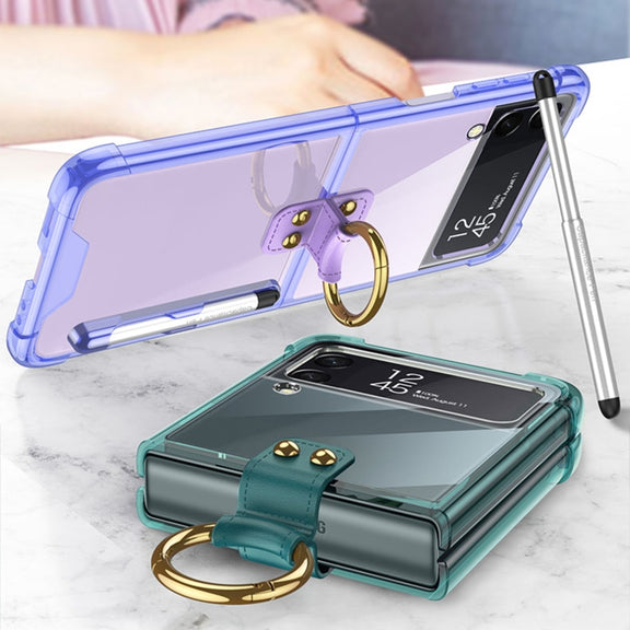 For Samsung Galaxy Z Flip4 GKK Airbag Protective Phone Case with Ring & Pen(Purple)