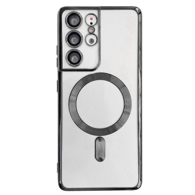 For Samsung Galaxy S22 Ultra 5G Electroplated Frame MagSafe Magnetic Phone Case(Black)