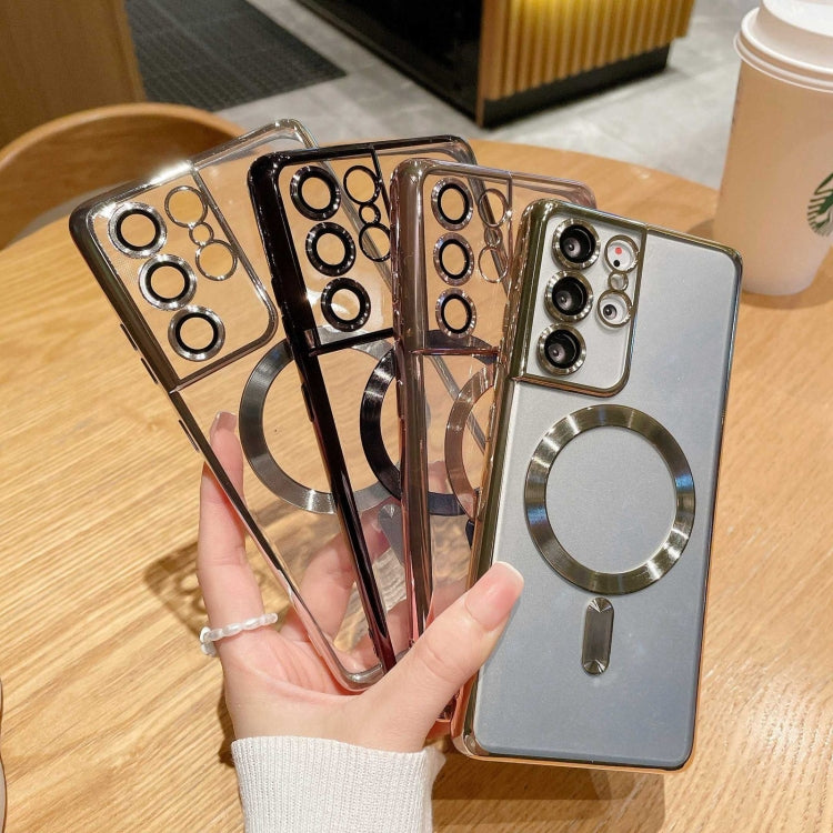 For Samsung Galaxy S22 Ultra 5G Electroplated Frame MagSafe Magnetic Phone Case(Black) - Galaxy S22 Ultra 5G Cases by PMC TechLife | Online Shopping South Africa | PMC TechLife