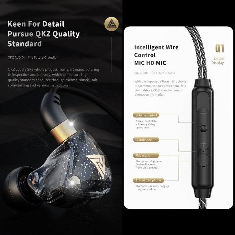 QKZ SK8 3.5mm Sports In-ear Dynamic HIFI Monitor Earphone with Mic(Black) - In Ear Wired Earphone by QKZ | Online Shopping South Africa | PMC TechLife | Buy Now Pay Later Mobicred