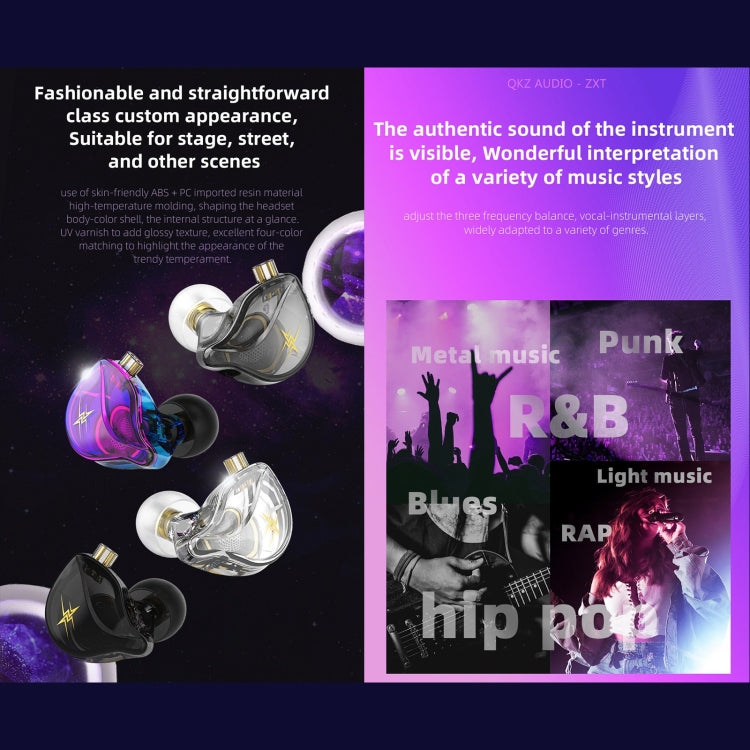 QKZ ZXT Sports In-ear Wired Control Plug HIFI Stereo Stage Monitor Earphone, Style:Standard Version(Transparent Grey)