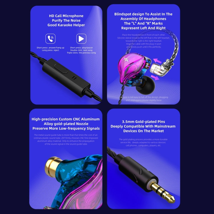 QKZ ZXT Sports In-ear Wired Control Plug HIFI Stereo Stage Monitor Earphone, Style:with Mic(Transparent)