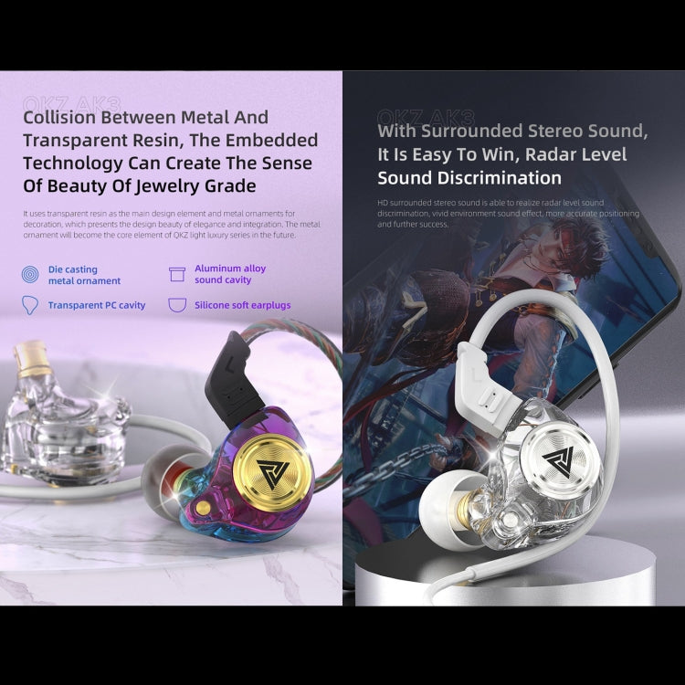 QKZ AK3 FiLe In-ear Subwoofer Wire-controlled Earphone with Mic(White) - free shipping - PMC TechLife - Order now!