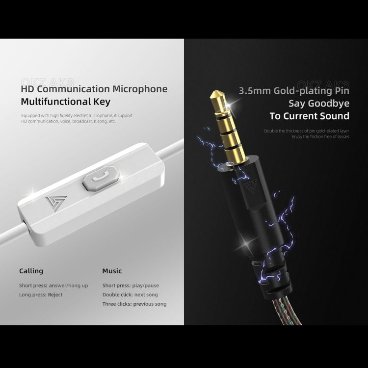QKZ AK3 FiLe In-ear Subwoofer Wire-controlled Earphone with Mic(White) - free shipping - PMC TechLife - Order now!