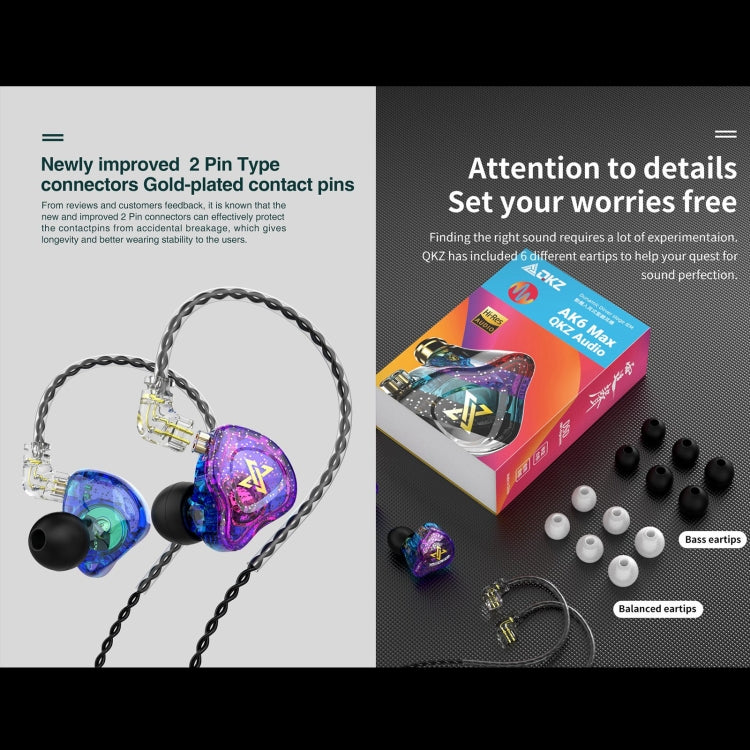 QKZ AK6 MAX In-ear Dynamic Subwoofer Wire-controlled Earphone, Version:Standard Version(Transparent White)
